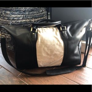 Black Leather travel bag white weekender NWT